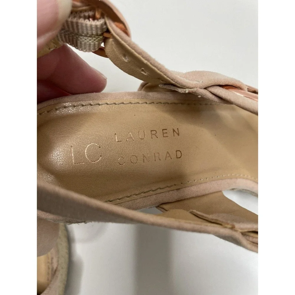 Open Toe Heal Sandals Shoes Beige Pink Espadrille Wedge Strap 7.5 Summer Wedding